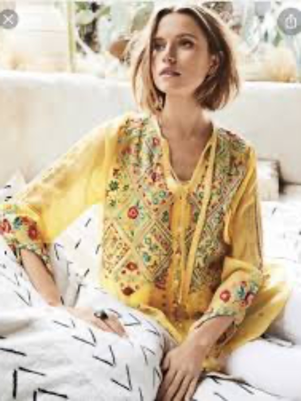 Johnny Was Arges Georgette Embroidered Blouse XXL Floral Boho Tunic Top